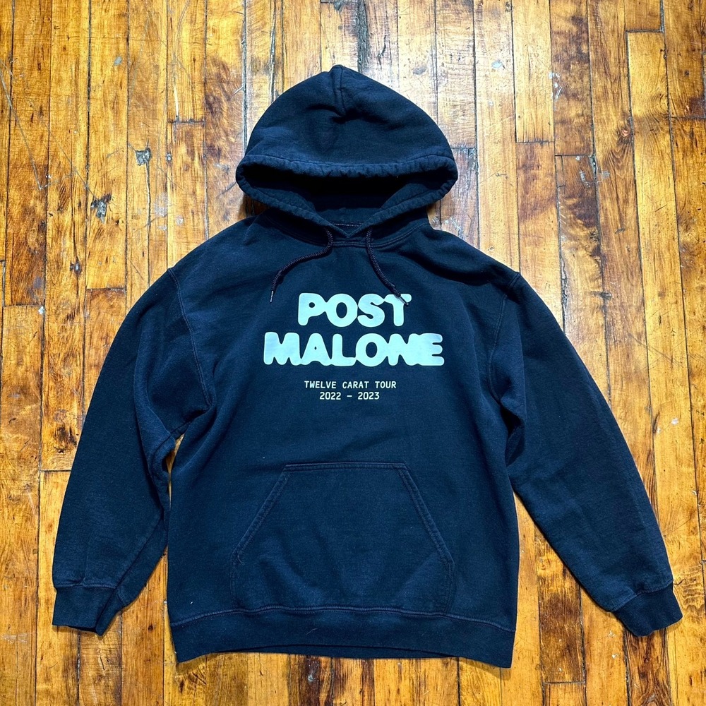 Post Malone Twelve Carat Tour Hoodie Men's Black Graphic Fleece Kangaroo Pocket